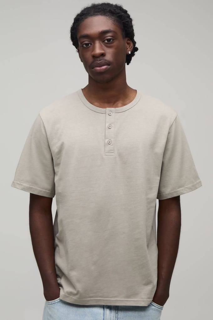 Essentieel Regular Fit Henley T-shirt | Taupe | Size Medium