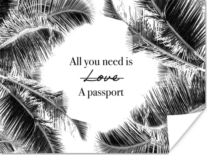 Poster Spreuken - Quotes - All you need is a passport - Reizen - 40x30 cm