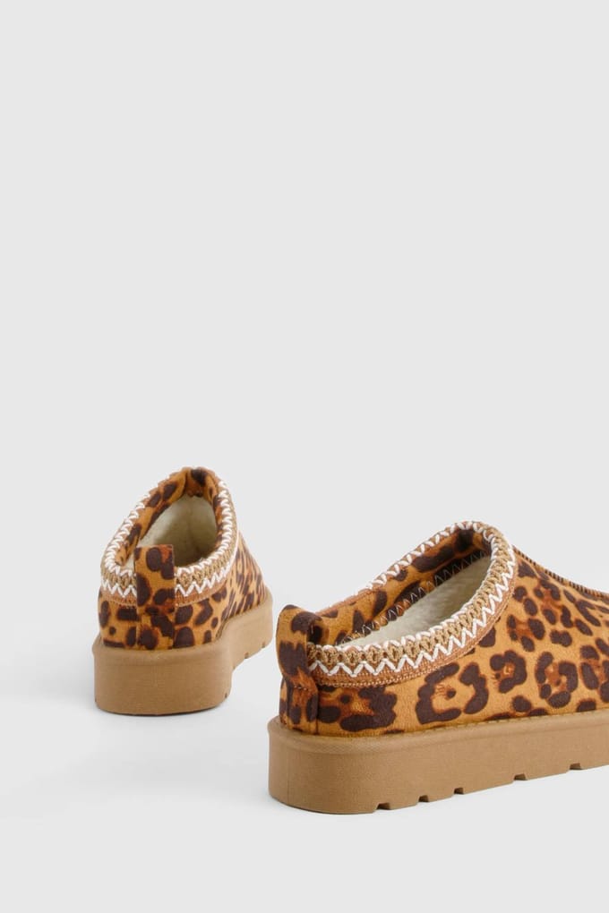 boohoo Dames Geborduurde Luipaard Cosy Mules | Leopard | Maat: 3