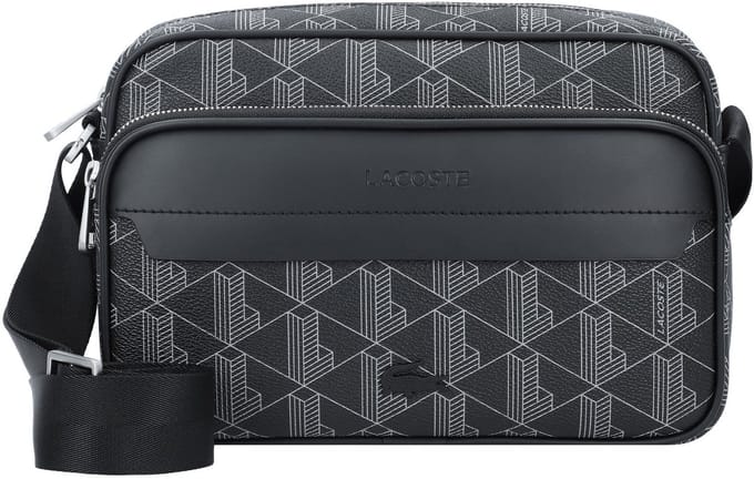 LACOSTE Schoudertas The Blend Reporter Bag Monogram Noir Gris Zwart