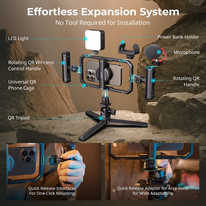 SmallRig All-in-One Universele Quick Release Telefoon Video Rig Kit Pro Telefoon Stabilisator Rig Kit voor Vlogging & Livestreaming 4704