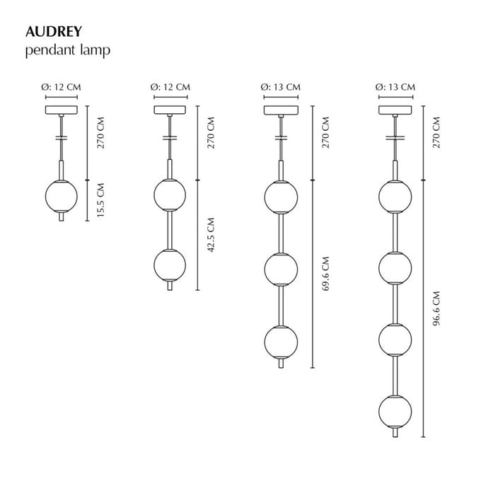 UMAGE LED hanglamp Audrey, messingkleurig, 4-lamps. Ø 12 cm