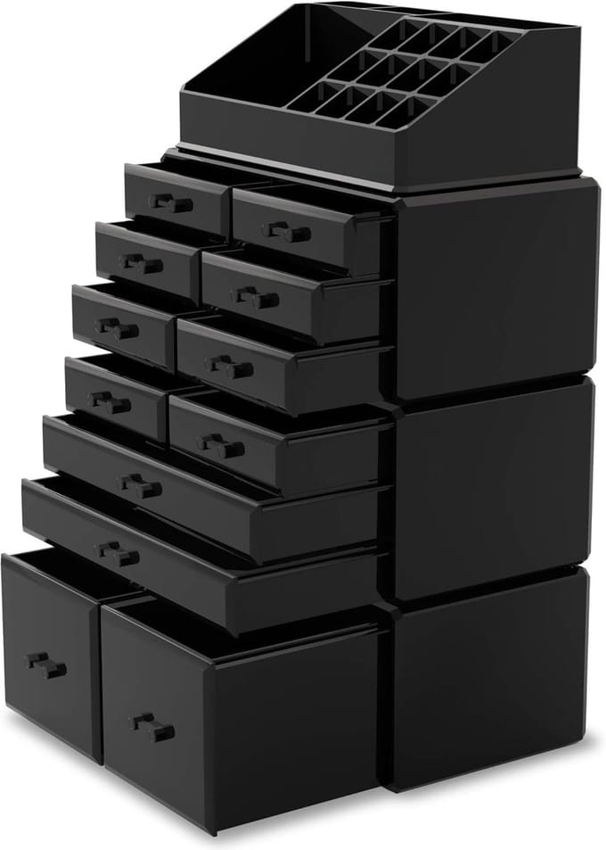 Famanu - Make-up Cosmetische Organizer Opbergladen Display Dozen Case met Laden (12D, zwart)