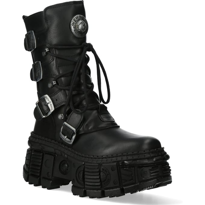 New Rock halfhoge leren Goth-laarzen-WALL373-S5