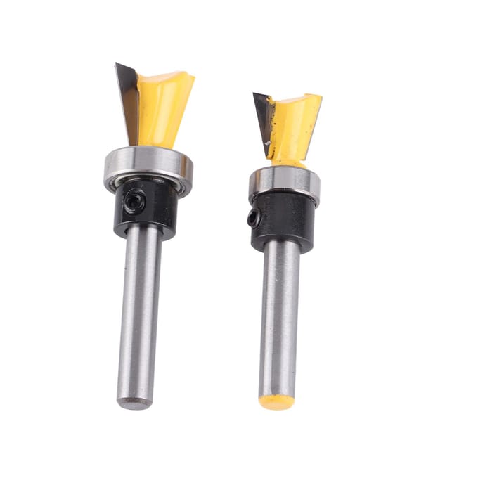 2-delige set zwaluwstaartfrees met lager voor houtbewerking, inclusief schacht van 1/4 inch.