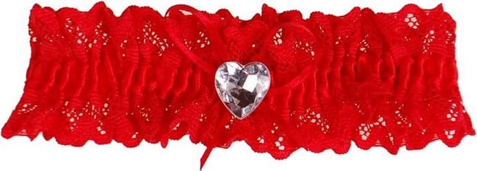 Kousenband rood kant met strikje en strass hartje