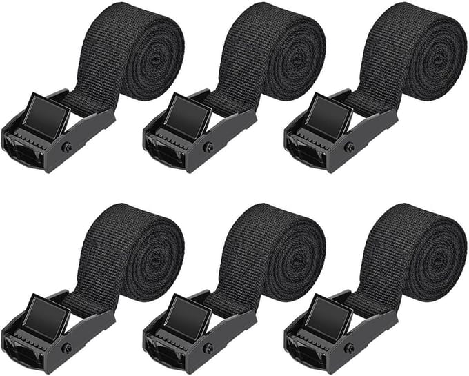Spanbanden Set van 6 | 1m x 2,5cm Verstelbare Ratel Spanriemen voor Auto, Fiets en Bagage