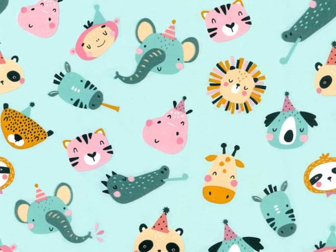 cadeaupapier op rol Dierentuin Feest Blauw 50 cm – Inpakpapier