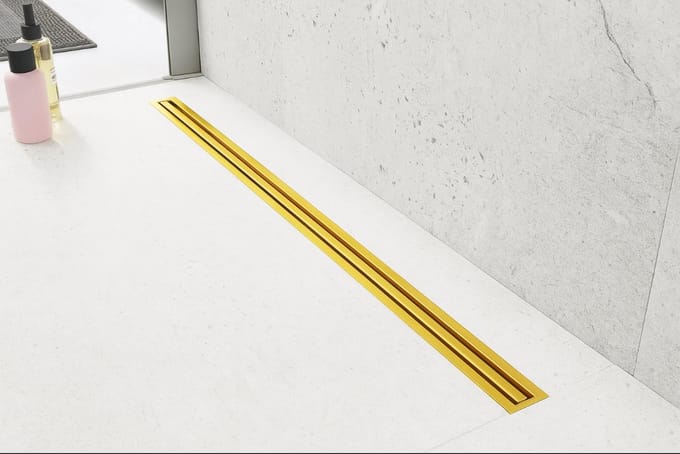 Douchegoot 1000mm geborsteld goud Rvs met haar filter