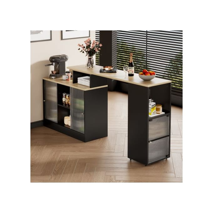 Table de bar extensible avec espace de rangement, table à manger compacte, table à manger compacte, pivote sans être soulevée, noire