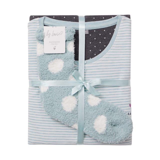 By Louise Dames pyjama set lang interlock gestreept mint / antraciet