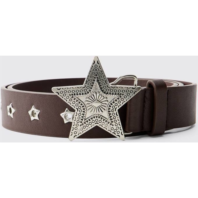 PU Star Buckle Belt | Brown | Size Large/XL