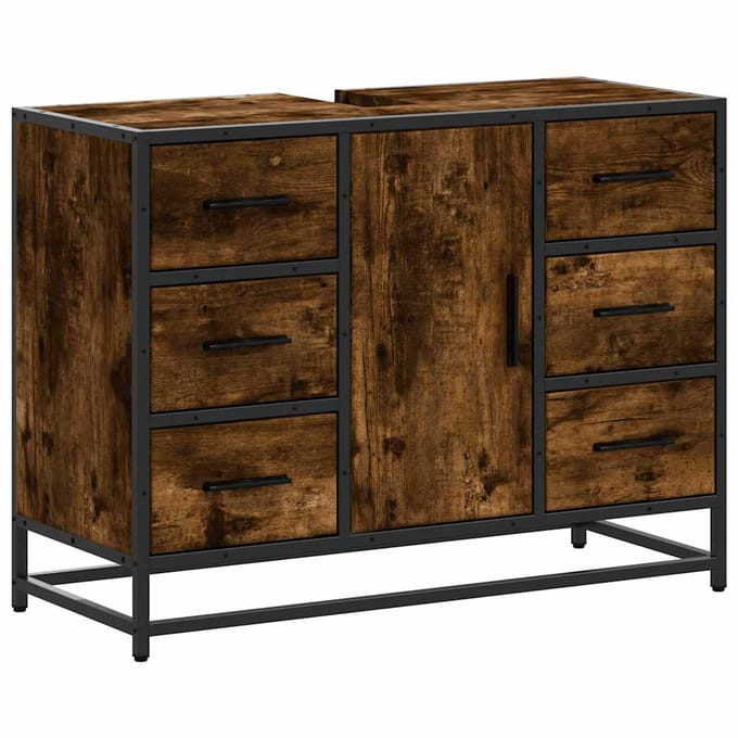 vidaXL - Wastafelkast - 80x33x60 - cm - bewerkt - hout - gerookt - eikenkleurig