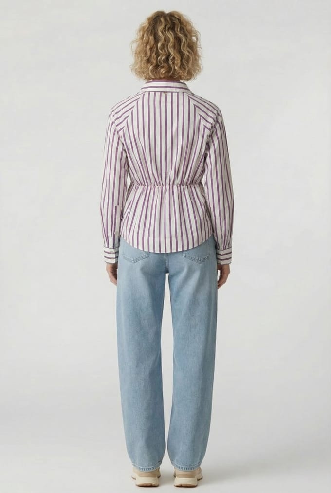POM Amsterdam Blouse Striped Poplin Cream Größe: 40 | Longsleeves Outlet | Damen | Weiß