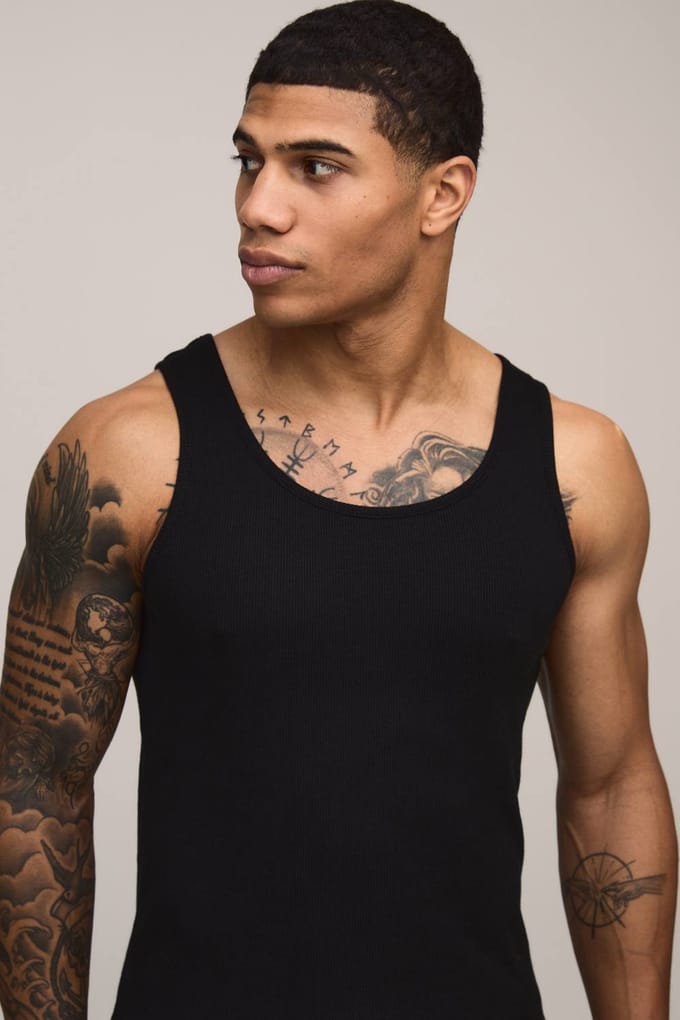 Essential Slim Fit Ribbed Vest | Black | Size Medium