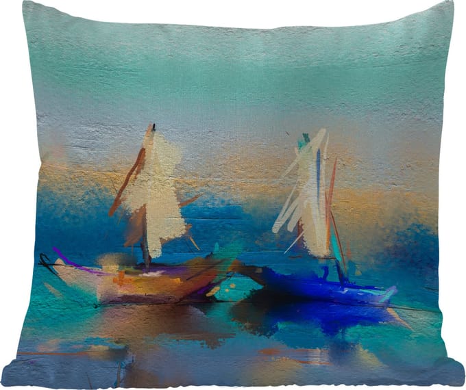 Tuinkussen - Schilderij - Olieverf - Boot - Abstract - 40x40 cm - Weerbestendig