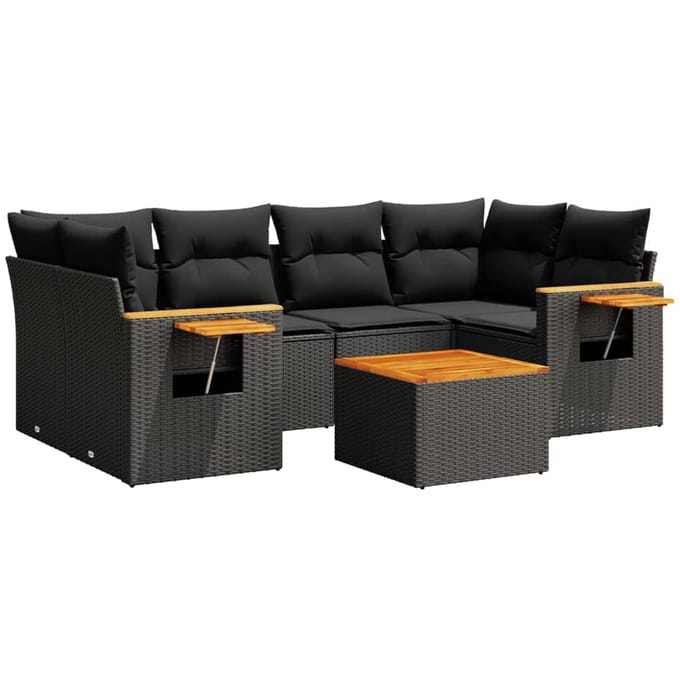 vidaXL - 7-delige - Loungeset - met - kussens - poly - rattan - zwart