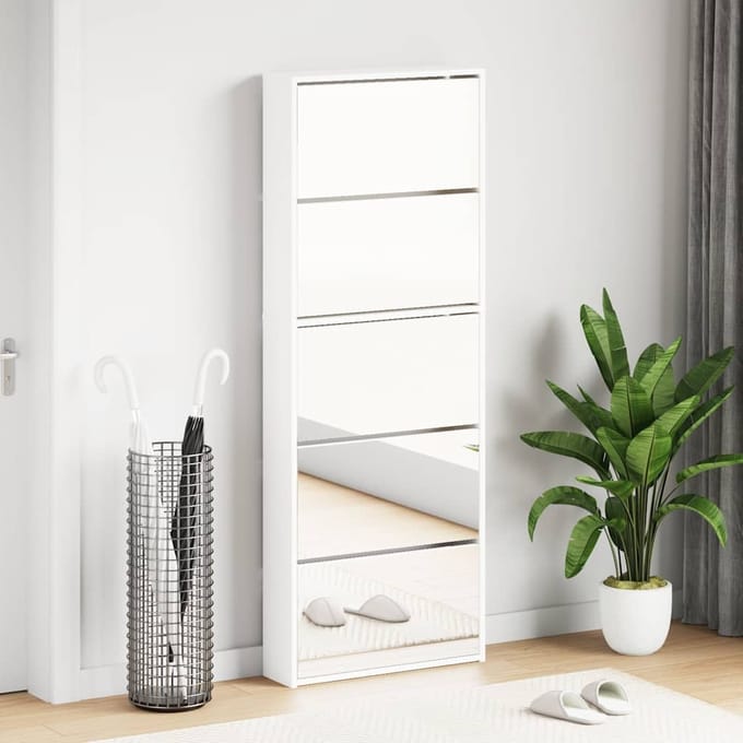 vidaXL - Schoenenkast - met - 5 - spiegels - 63x17x169,5 - cm - wit