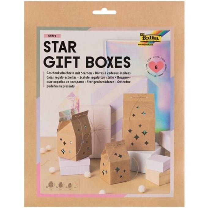 Pak met 6 geschenkdozen met sterrenpatroon »KRAFT«