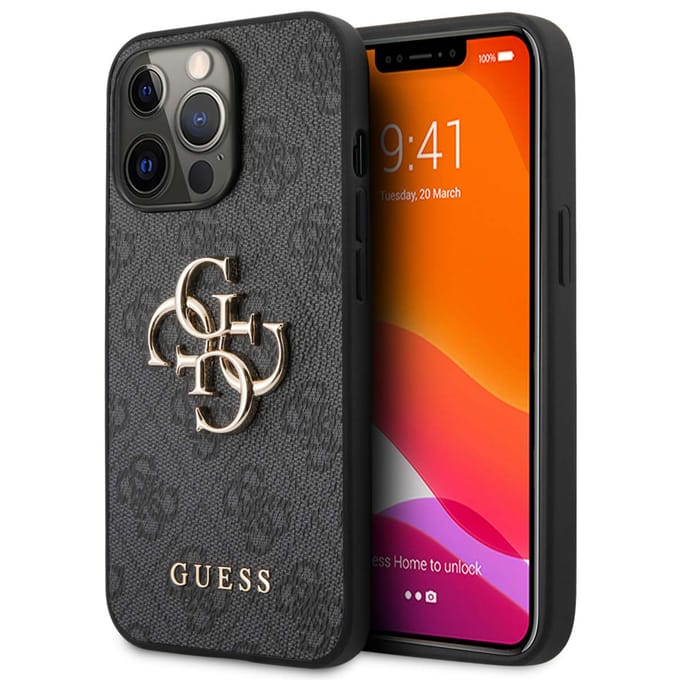 Backcase hoesje geschikt voor iPhone 13 Pro - Guess - Effen Grijs - Kunstleer