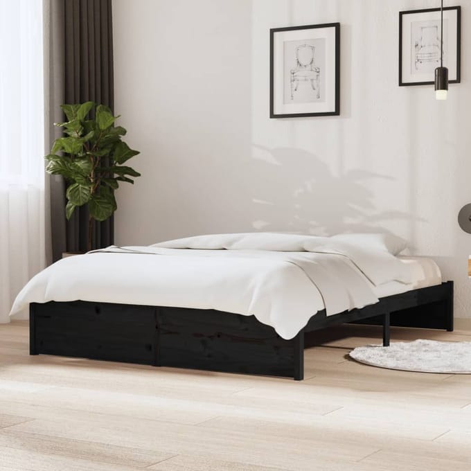 vidaXL - Bedframe - massief - hout - zwart - 140x190 - cm