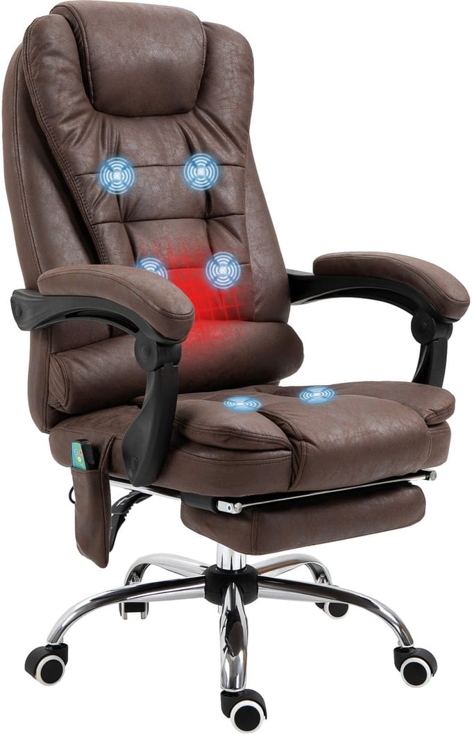 Vinsetto-Bürostuhl mit Massagefunktion-Polyester, Schaumstoff-65B x 70T x 111-119H cm-Braun