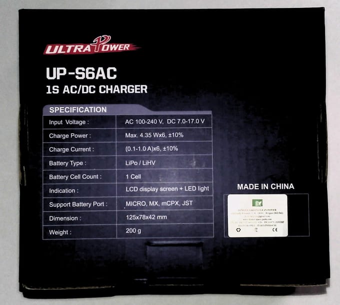 UP-S6AC 6-Poorts 1S LiPo/LiHV Batterijlader – AC/DC Multi-Laad Hub voor Drones en RC Modellen zwart