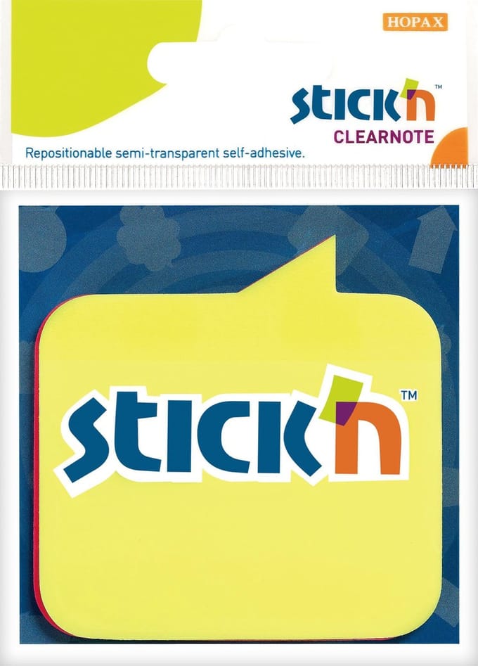 Stick'n Doorzichtige sticky notes - tekstballon vorm - 76x76mm - Geel - Magenta - 60 notes