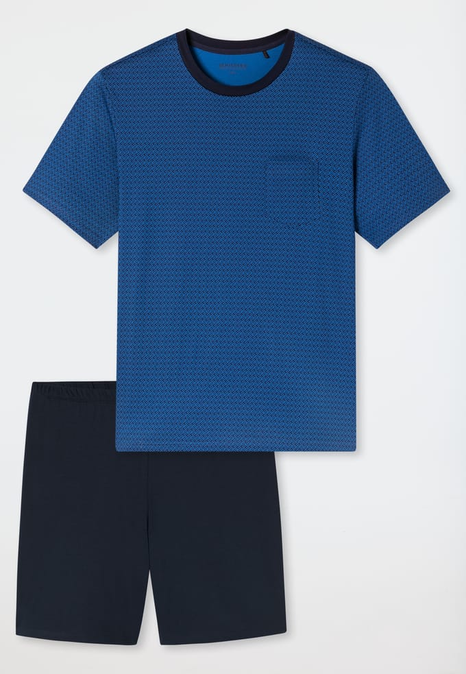 Korte pyjama met borstzak, blauw met patroon - Comfort Essentials 52