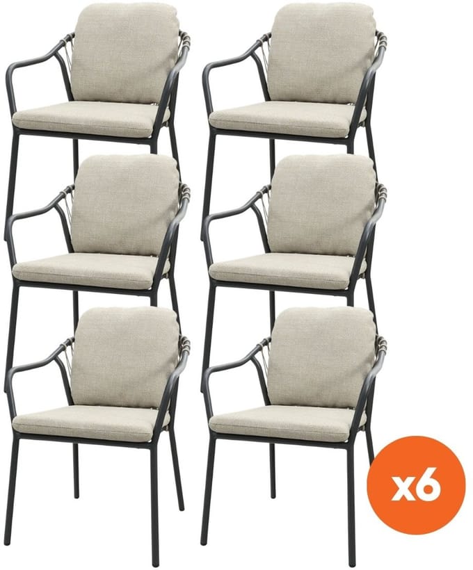 Set van 6 - Pisa rope dining tuinstoel - Royal Grey