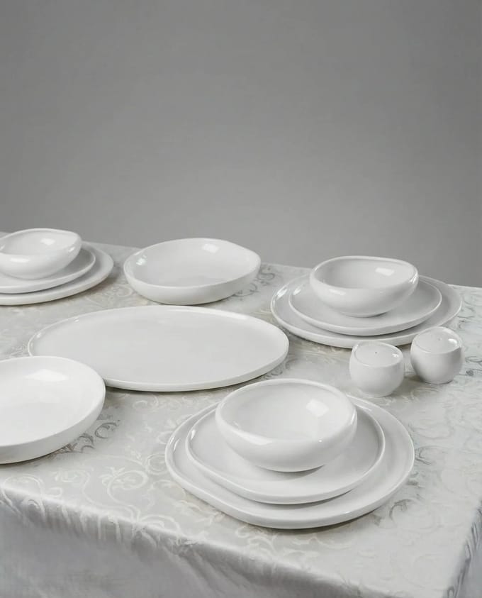 Almina Wave - Porseleinen Serviesset - 27-delig - Wit - 6-Persoons - Dinerset