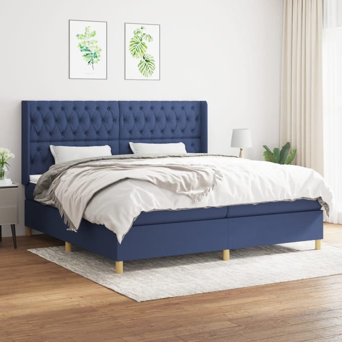 vidaXL - Boxspring - met - matras - stof - blauw - 200x200 - cm