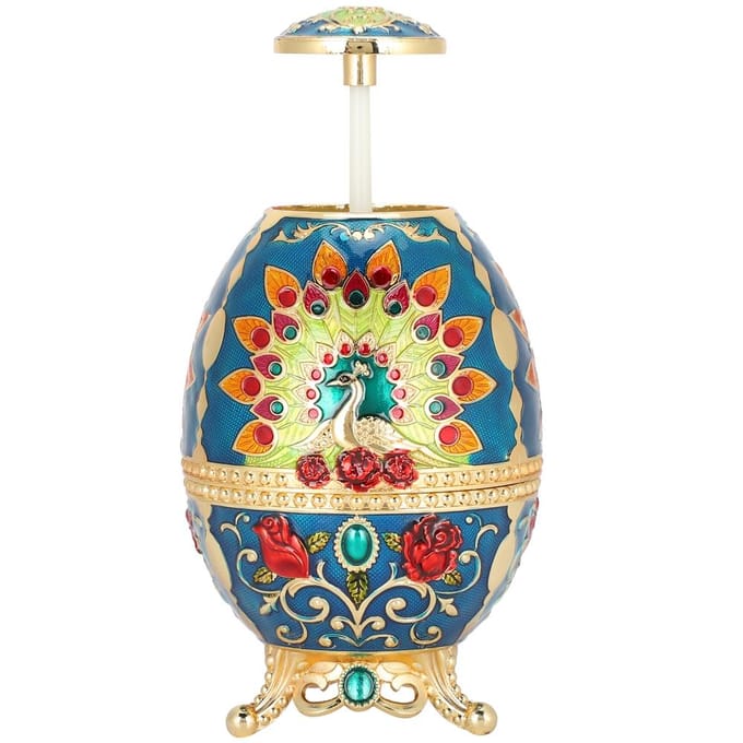 Tandenstokerhouder Retro Metaal Pauw Eivorm Draagbare Multifunctionele Opbergdoos blue