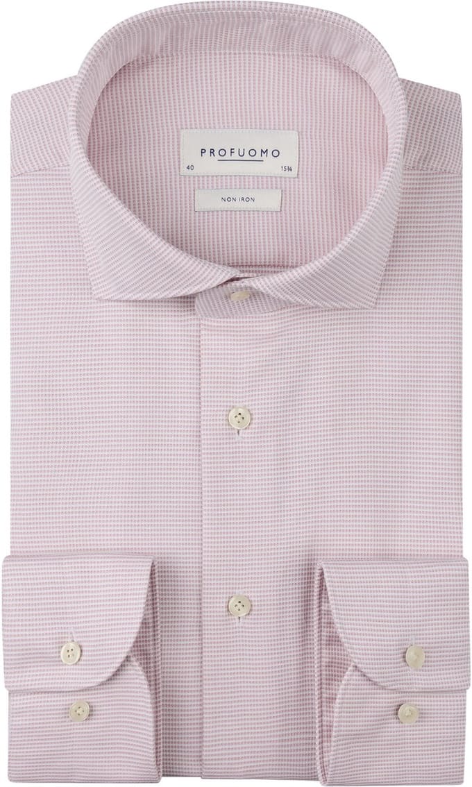 Profuomo slim fit heren overhemd - structuur - roze - Strijkvrij - Boordmaat: 44