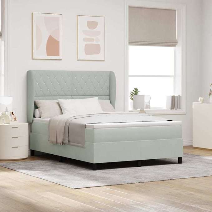 vidaXL - Boxspring - bed - met - hoofdeinde - Lichtgrijs - 190 - x - 140 - cm - Fluweel