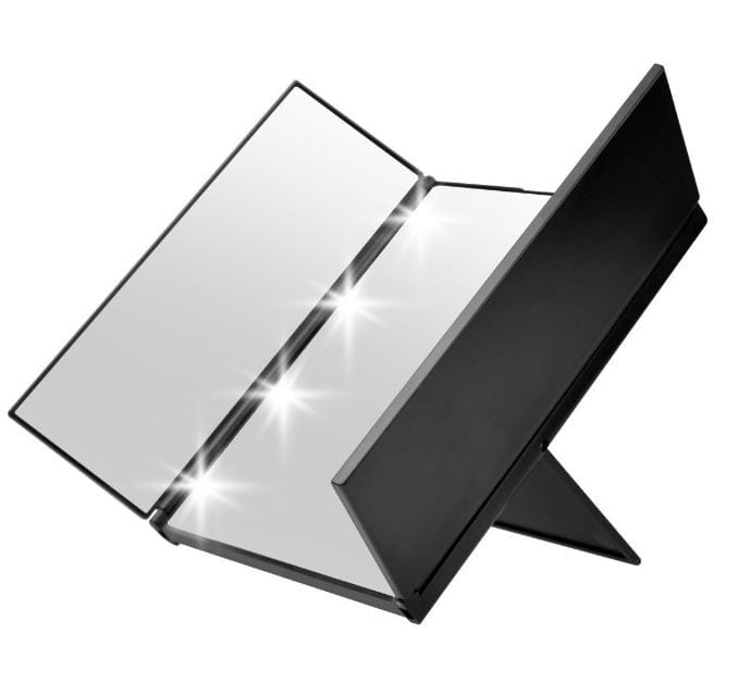 LED Drievoudige Make-up Spiegel 360 Graden Tri Fold Led Verlichte Tafelblad Kaptafel Spiegel met Verlichting white