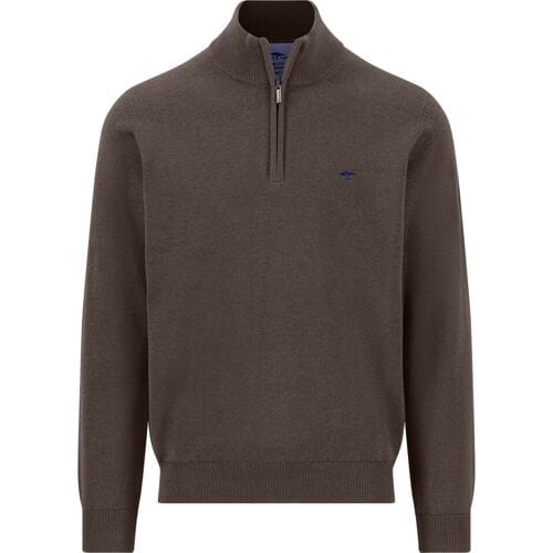 Fynch-Hatton Trui Solid Color Troyer Zip Superfine Cotton Dark Chocolate / male