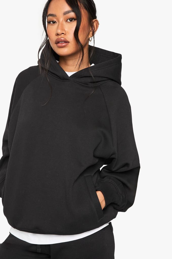 boohoo Dames Raglan-naad oversized hoodie | Zwart | Maat: Large