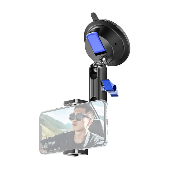 Support de téléphone à ventouse Support à ventouse pour téléphone avec double rotule rotative à 360 degrés avec téléphone argenté