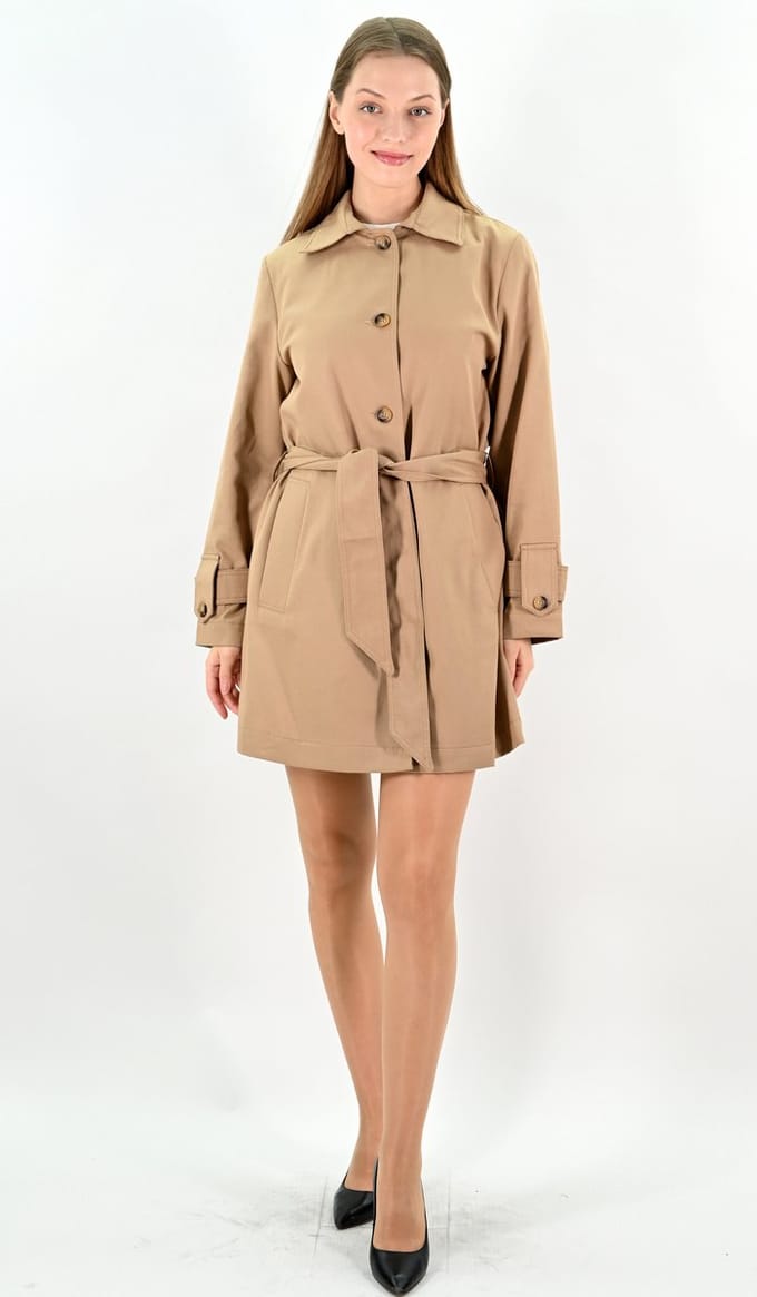 YesMooi - Waterafstotende midi trenchcoat - Water repellent - Camel - S (36)