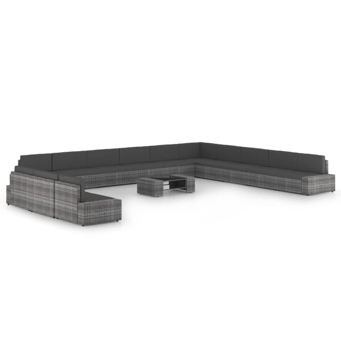 vidaXL - 14-delige - Loungeset - met - kussens - poly - rattan - grijs