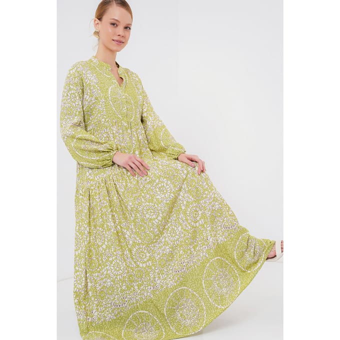 Geprinte V-hals Maxi Jurk