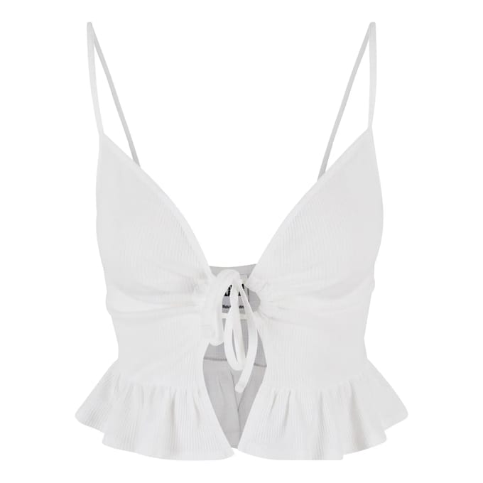 Urban Classics - Waffle Pique Ruffle Crop top - 5XL - Wit