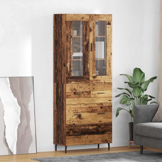vidaXL - Highboard - 2 - st - Oud - Hout - 69,5 - x - 34 - x - 180 - cm - Bewerkt - hout
