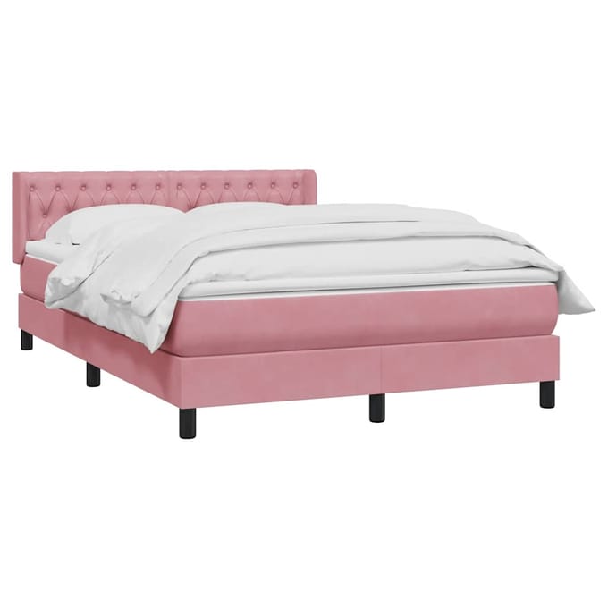 vidaXL - Boxspring - met - matras - fluweel - roze - 140x210 - cm