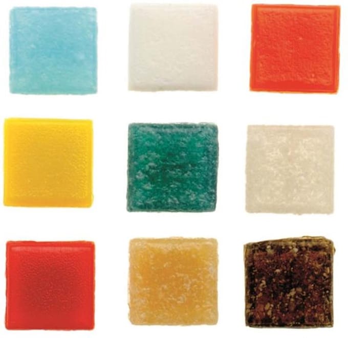 Glorex mozaiek steentjes/tegeltjes - starters pakket - vierkant - 60x stuks - multi - 2 x 2 cm