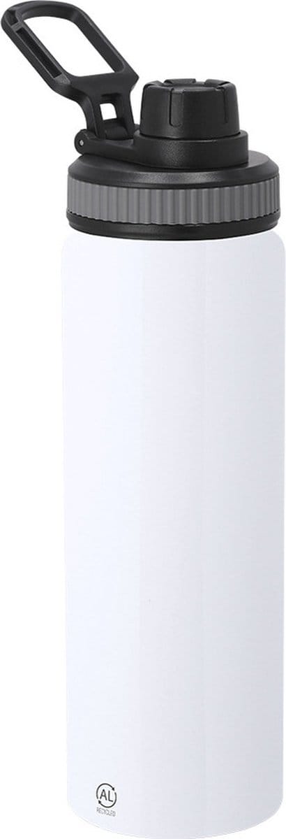 Bellatio Design Waterfles/drinkfles sport bidon Fitmaster - metallic wit - 800 ml - aluminium - schroefdop