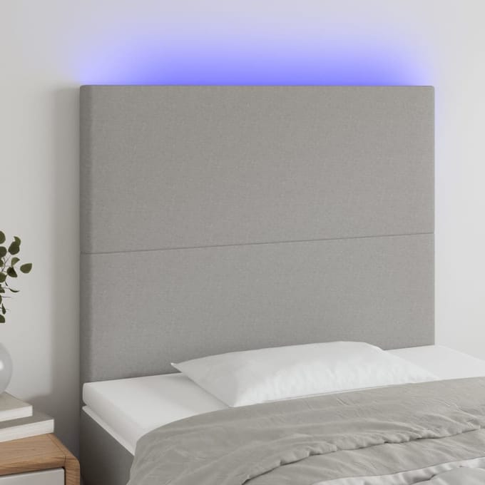 vidaXL - Hoofdbord - LED - 100x5x118/128 - cm - stof - lichtgrijs