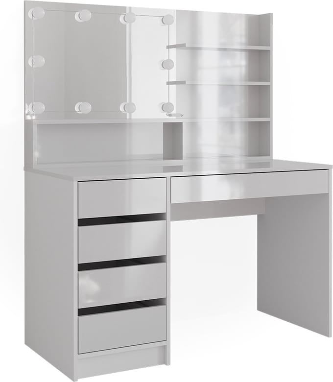 Vicco Kaptafel set met kruk Sherry, Wit, 120 cm met spiegelrek en LED-lichtslinger