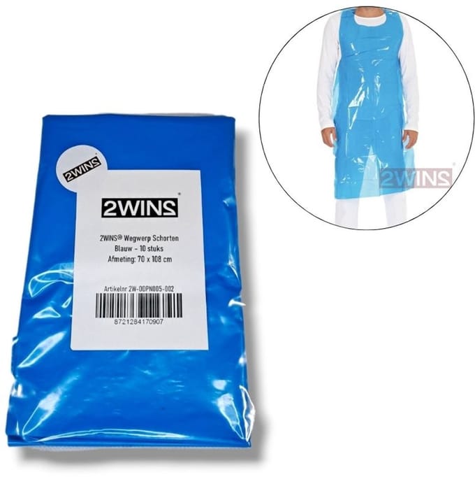 2WINS® Wegwerp Schorten - 10 stuks - blauw - plastic - 70x108cm (B4)